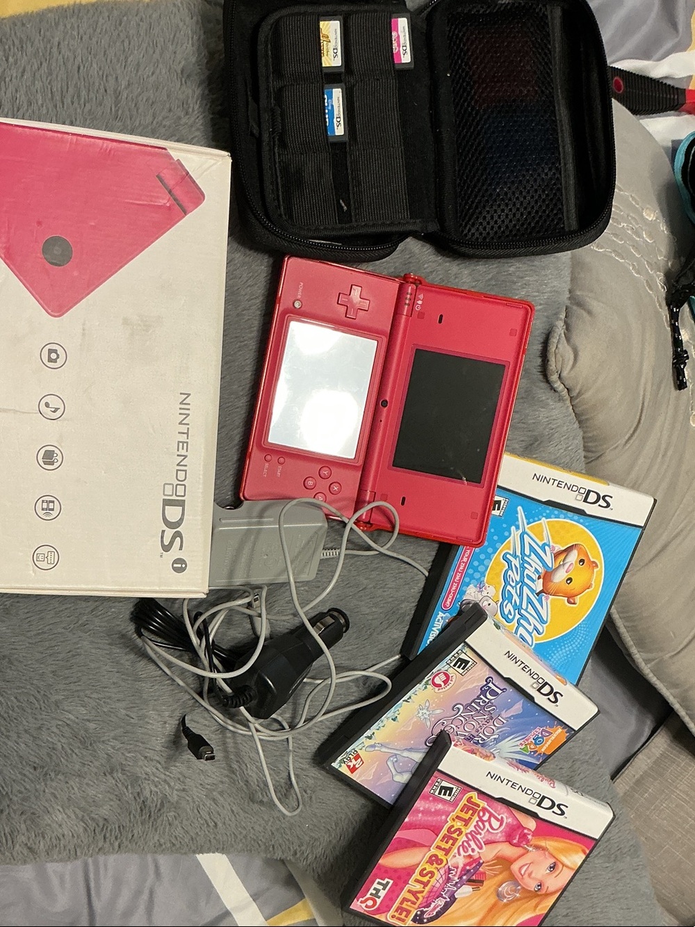 Nintendo Red DS Lite Handheld Console with Games and Case
